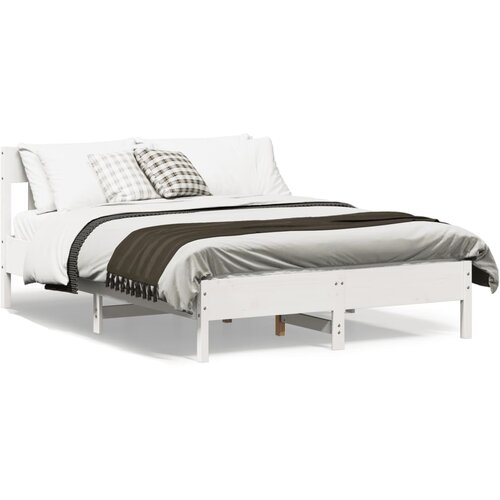 VidaXL Okvir za krevet s uzglavljem bijeli 135 x 190 cm od borovine Slike