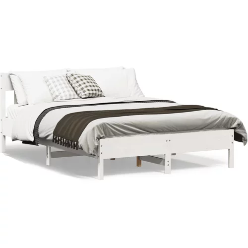 vidaXL Okvir za krevet s uzglavljem bijeli 135 x 190 cm od borovine