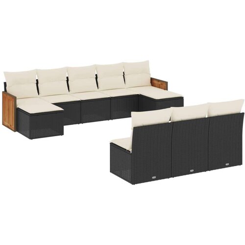 VidaXL 10-dijelni set vrtnih sofa s jastucima crni od poliratana Slike