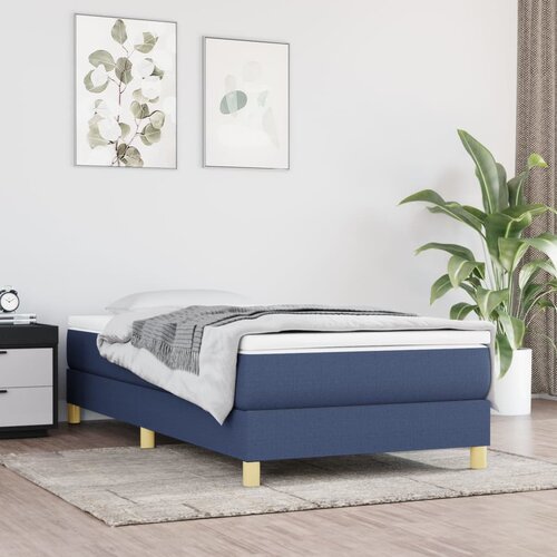 VidaXL Box spring postelja z vzmetnico moder 90x200 cm blago Slike