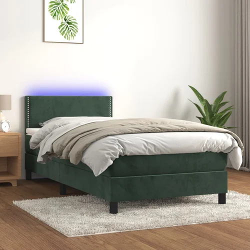 vidaXL Krevet box spring s madracem LED tamnozeleni 90x190 cm baršun