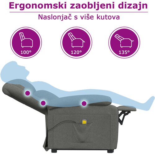  Masažna fotelja na podizanje od tkanine tamnosmeđa Slike