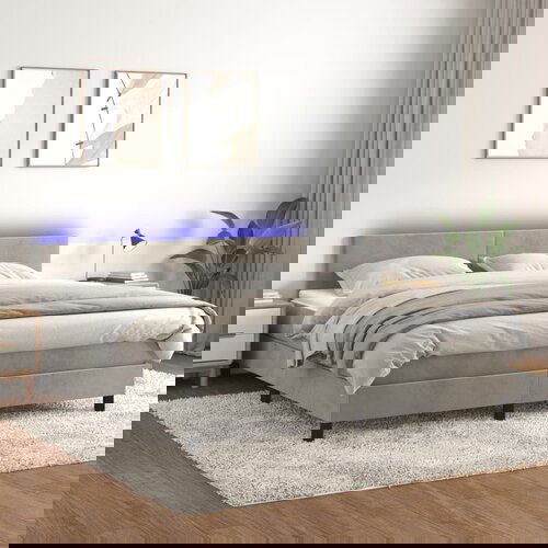 VidaXL Box spring postelja z vzmetnico LED svetlo siva 160x200cm žamet Slike