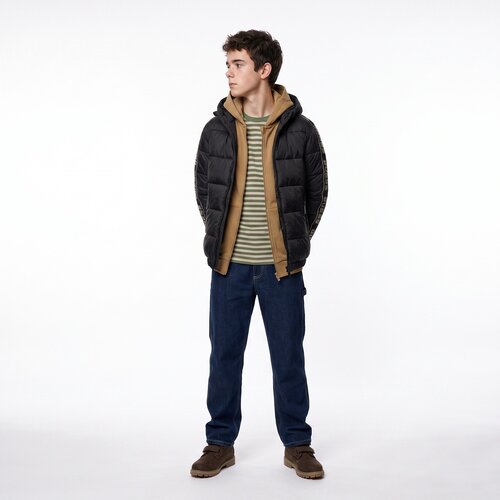 Guess Puhovke HOODED LS PUFFER W/ZIP Črna Slike