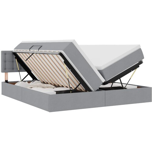 vidaXL Krevet S LED lampica Svijetlo siva 200 x 200 cm tkanina - Svjetlosiva 200 x 200 cm Gumbi Cene