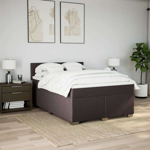 vidaXL Box spring postelja z vzmetnico temno rjava 140x200 cm blago Cene