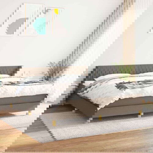  Krevet s oprugama i madracem smeđesivi 200x200 cm od tkanine Slike