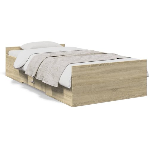  Okvir za krevet s ladicama boja hrasta 90x200 cm Smeđa 90 x 200 cm Slike