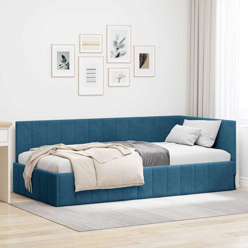 vidaXL Kutni okvir kreveta s uzglavljem Plava 100 x 200 cm Baršun Cene
