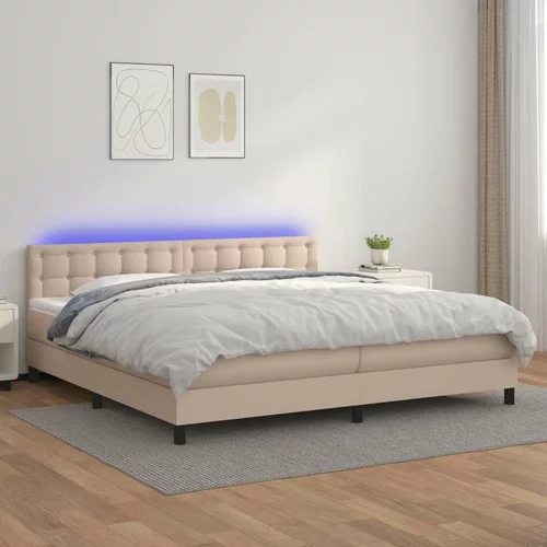  Box spring postelja vzmetnico LED kapučino 200x200 cm um. usnje, (20999245)