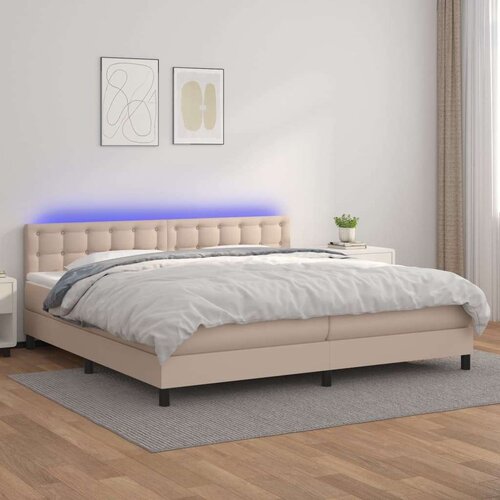  Krevet box spring madrac LED cappuccino 200x200cm umjetna koža Cene
