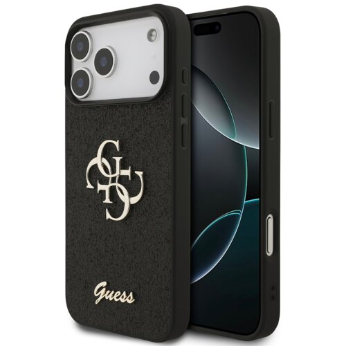 Guess GUHCP17XHG4SGK silikonski ovitek za iPhone 17 Pro Max - črn z ble&amp;scaron;čicami in zlatim logom Slike
