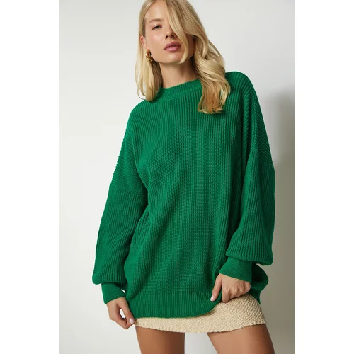 Happiness İstanbul Women's Dark Green Oversized Basic Knitwear Sweater