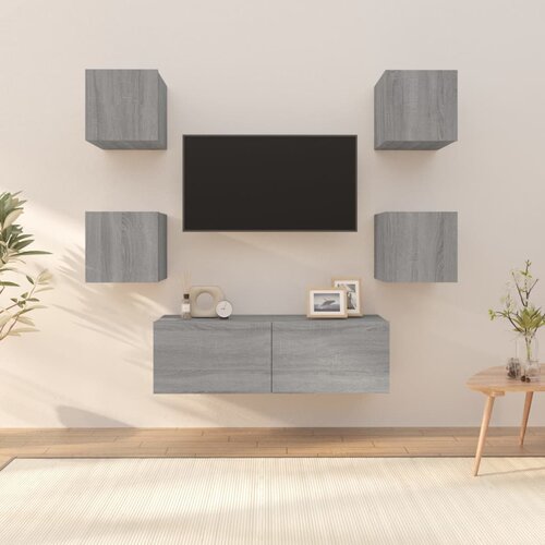 The Living Store Stenska TV omarica komplet siva sonoma konstruiran les - Stenska TV Omarica, (21376568) Slike