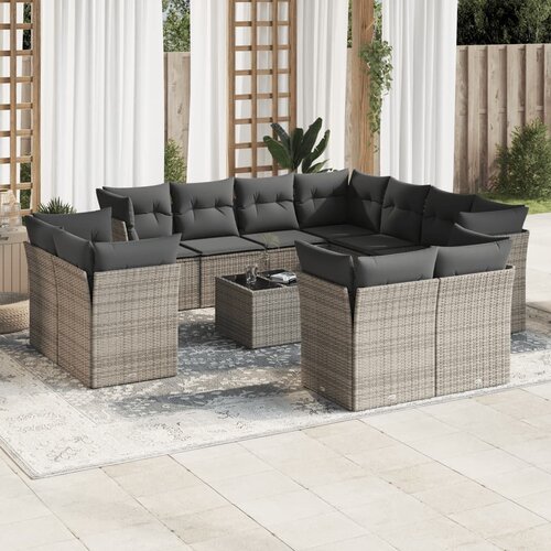VidaXL 12-dijelni set vrtnih sofa od poliratana s jastucima sivi Slike