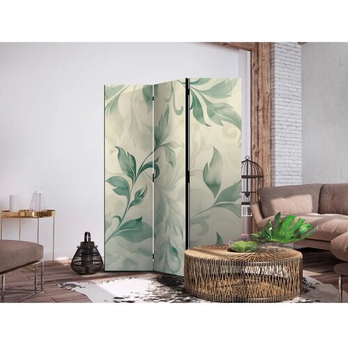  Paravan - Watercolor Botanical Motif - Delicate Green and Beige Leaves 135x172 Akustični Cene