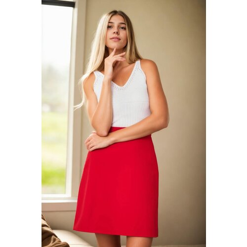 Dewberry 60086 Knee Length Bell Skirt-RED Slike