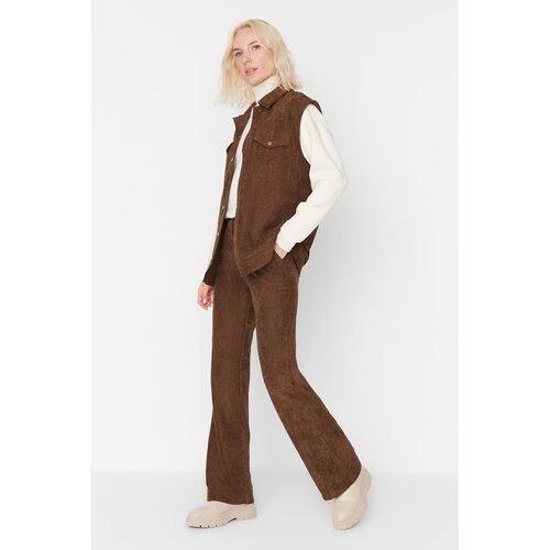 Trendyol brown high waist flare trousers Slike