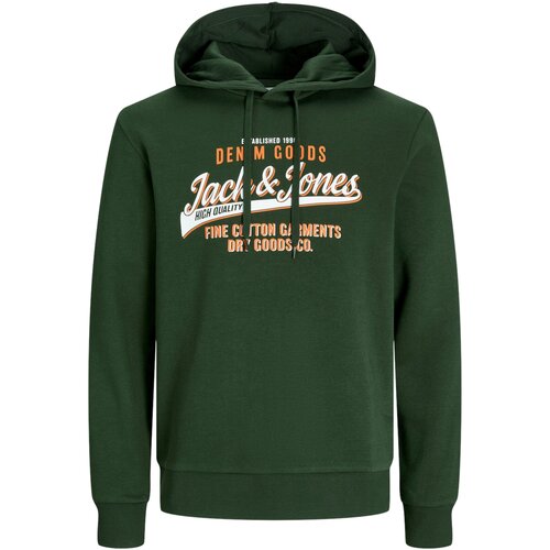 Jack &amp;amp; Jones Sweater majica tamno zelena / narančasta / bijela Slike