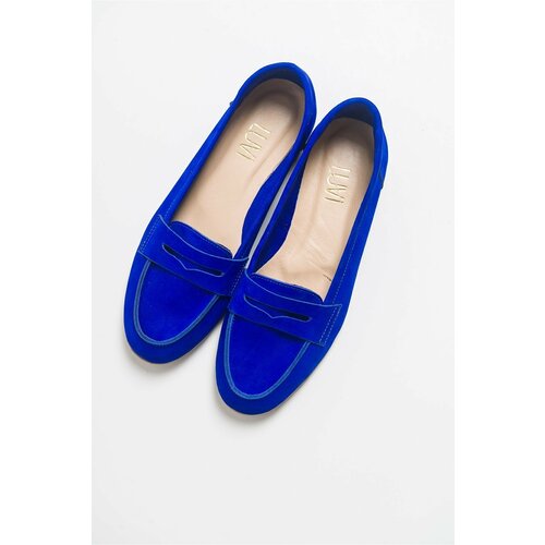 LuviShoes F02 Sax Blue Nubuck Leather Women's Flats Slike