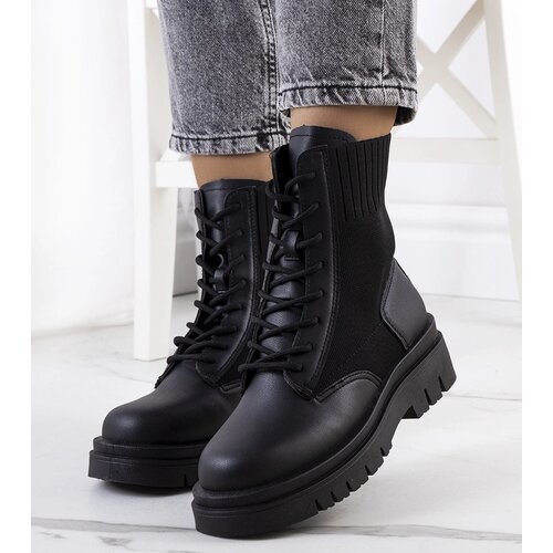 Gemre Black ankle boots with thick soles fabric upper Lennon Cene