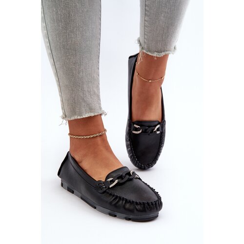 S. BARSKI Women's Black Leather Moccasins with Ornament S.Barski LR339 Cene