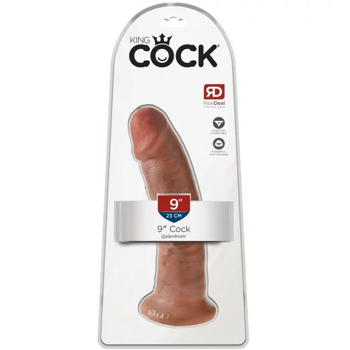 King Cock 9 - realističan dildo s vakuumom (23 cm) - tamno prirodan