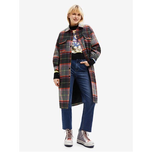 Desigual Grey Checkered Light Coat with Wool Kiev - Ladies Slike