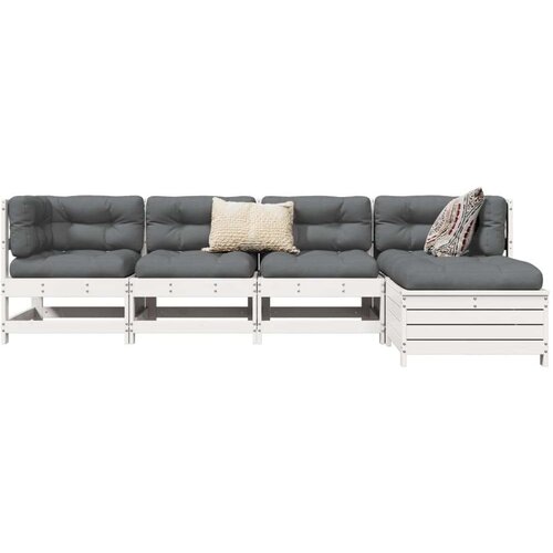  5-dijelni set vrtnih sofa bijeli od masivne borovine Slike