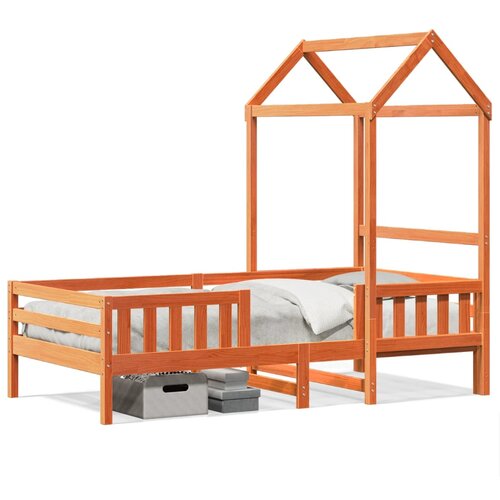 Maison Chic Posteljni okvir - Enojna postelja - Postelja za odrasle s streho vo&amp;scaron;čeno rjav 80x200 cm trdna borovina, (21695967) Slike