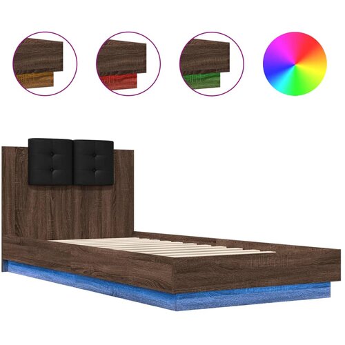 Maison Chic Posteljni okvir - Enojna postelja - Postelja za odrasle z vzglavjem in LED rjavi hrast 100x200 cm, (21695869) Slike