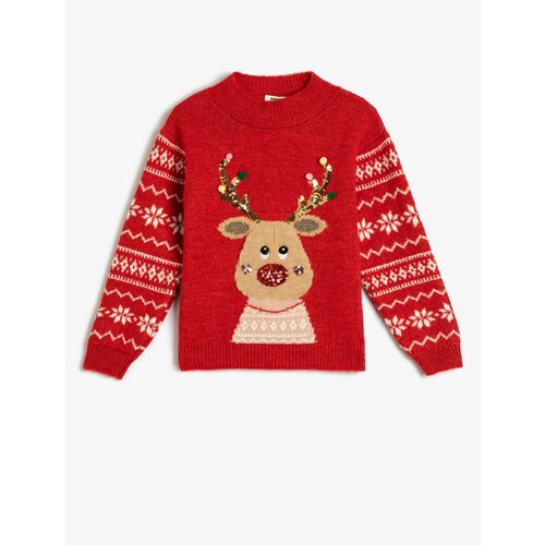 Koton Deer Patterned Christmas Sweater. Crew Neck Sequin Detailed. Soft Texture. Cene