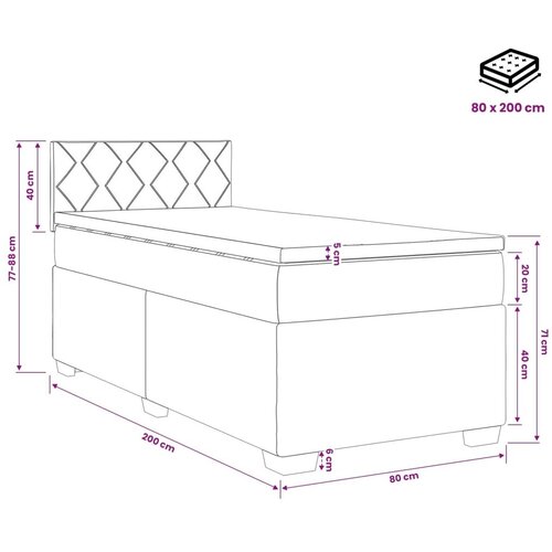  Boxspring krevet s madracem Krem 80 x 200 cm Tkanina - Krem 80 x 200 cm Dizajn s rombovima Slike