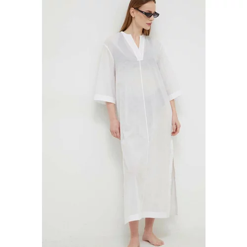 Calvin Klein Bombažna obleka za na plažo bela barva