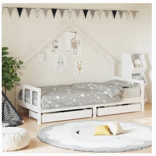 vidaXL Otroški posteljni okvir s predali bel 90x200 cm trdna