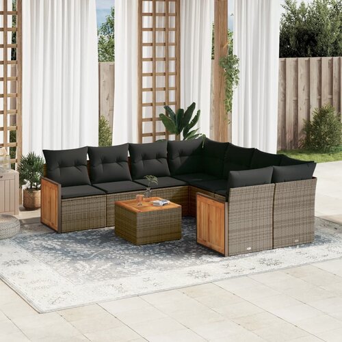 vidaXL 9-dijelni set vrtnih sofa od poliratana s jastucima sivi Cijene