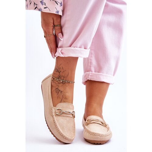 Kesi Classic suede loafers with Amera Beige decoration Cene