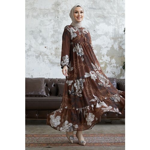InStyle Lace Chiffon Dress - Brown Slike