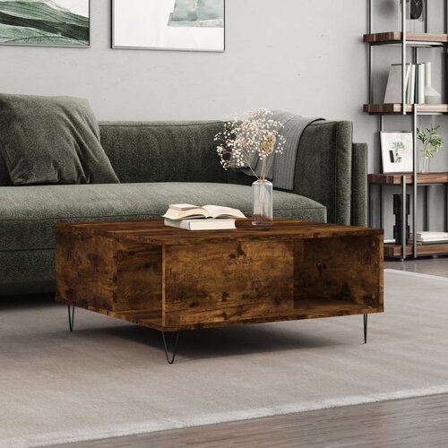 VidaXL Klubska mizica dimljeni hrast 80x80x36,5 cm inženirski les Slike