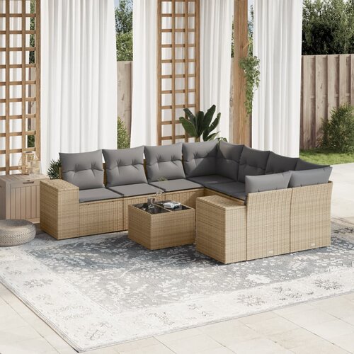  9-dijelni set vrtnih sofa s jastucima bež od poliratana 83 x 62 x 69 cm Cene
