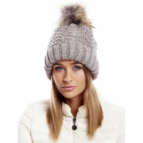 Fashion Hunters Brown cap with fur pompom