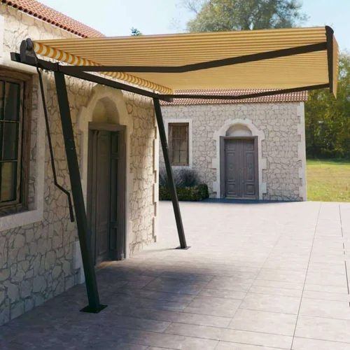  Automatska tenda na uvlačenje sa stupovima 4 5x3 m žuto-bijela