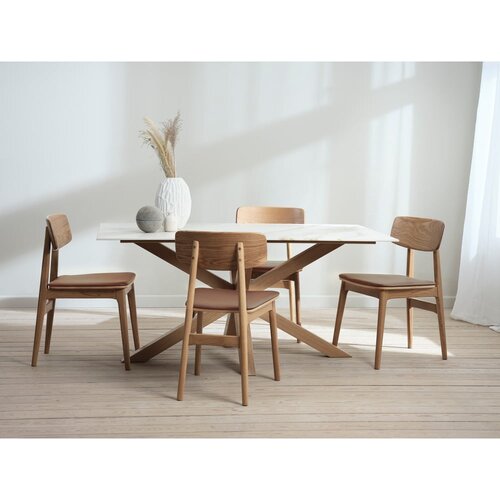 Unique Furniture Jedilni stol iz umetnega usnja v konjak rjavi in naravni barvi Livo &amp;ndash; Slike