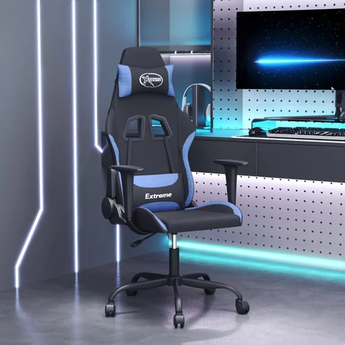 vidaXL Vrtljiv gaming stol črno in modro blago
