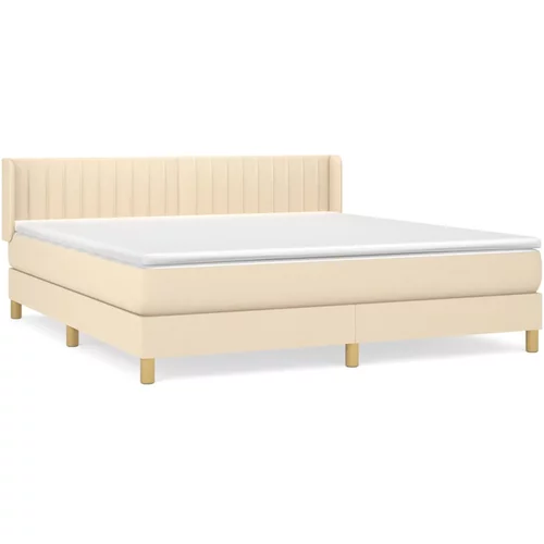 vidaXL Box spring postelja z vzmetnico krem 160x200 cm blago, (20897219)