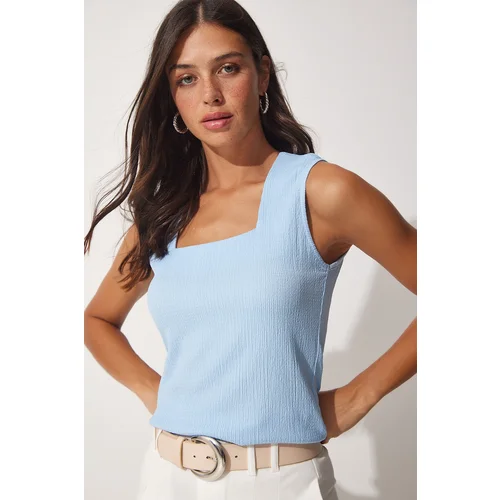  Women's Sky Blue Square Collar Knitted Blouse