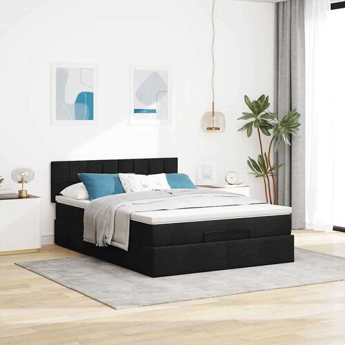 VidaXL otomanski krevet s madracem crni 140x200 cm tkanine Slike