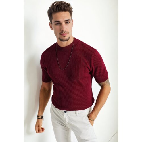 Dewberry 33307 Mens Crew Neck Short Sleeve Thin Knit Sweater-BORDEAUX Slike