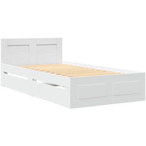 vidaXL Posteljni okvir z vzglavjem bel 90x200 cm inženirski les, (21304268) Cene