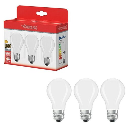 VOLTOLUX Set LED sijalk (E27, Ni mogoče zatemniti, Toplo bela, 806 lm, 7 W, 3 kos, Bela mat) Slike